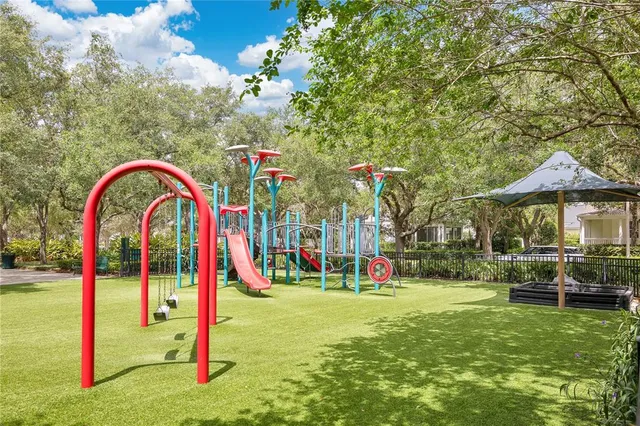 a view of outdoor space with garden and trees