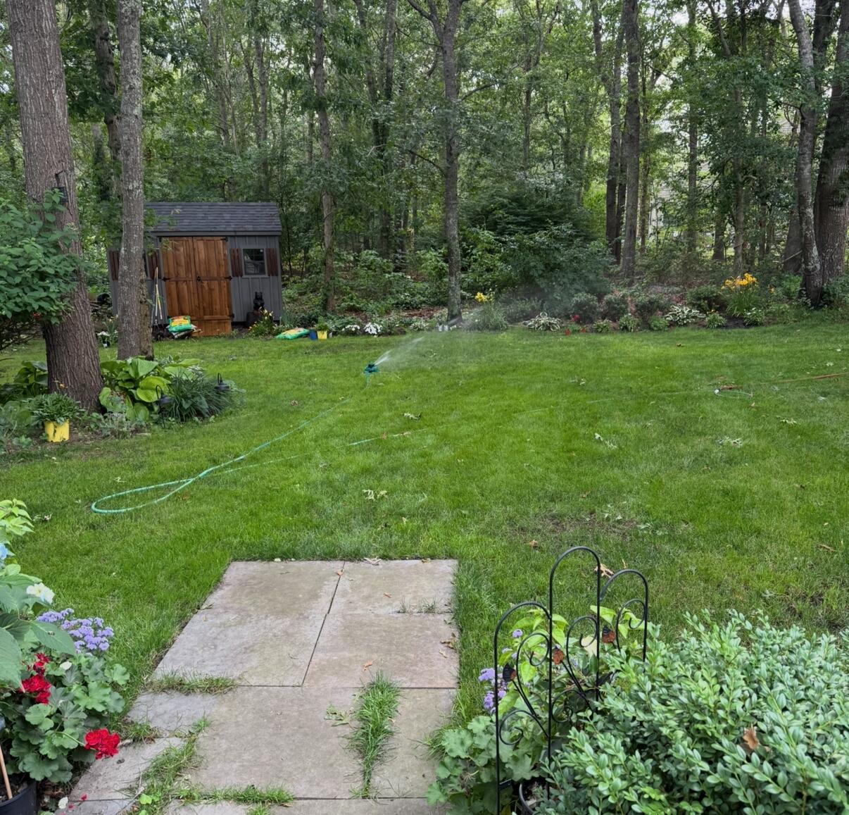 48 Holly Ridge Drive Sandwich, MA 02563 - Photo 46 of 48 a view of a garden with potted plants and large trees