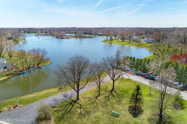 a view of a lake with a mountain in the background