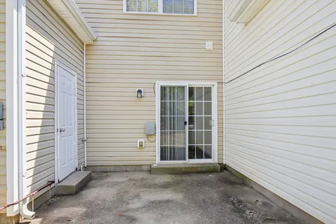 a view of a house with white door