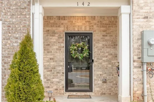 a brick building with a door