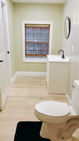 a bathroom with a toilet a sink and mirror