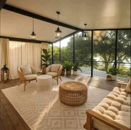 a living room with couch and a table