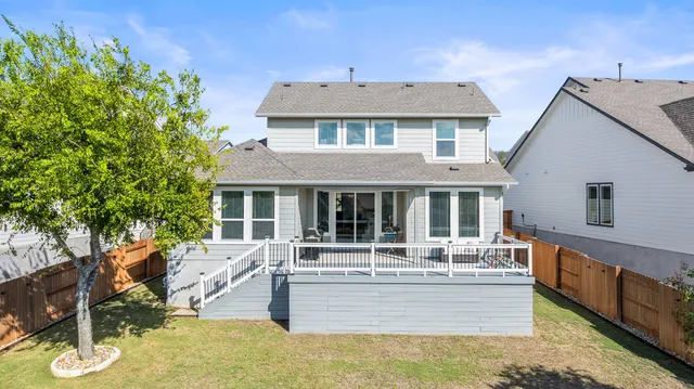 front view of a house with a patio