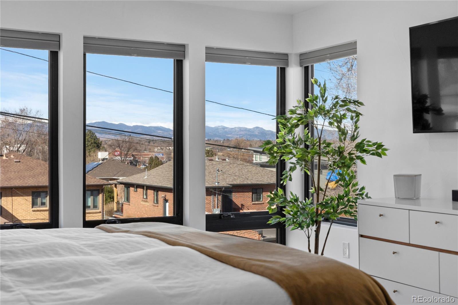 1655 Wolff Street Denver, CO 80204 - Photo 22 of 50 a bedroom with a large bed and a potted plant
