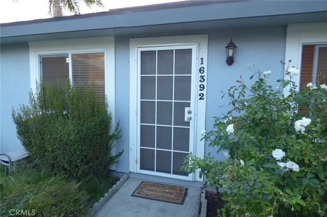 a view of front door and potted plants