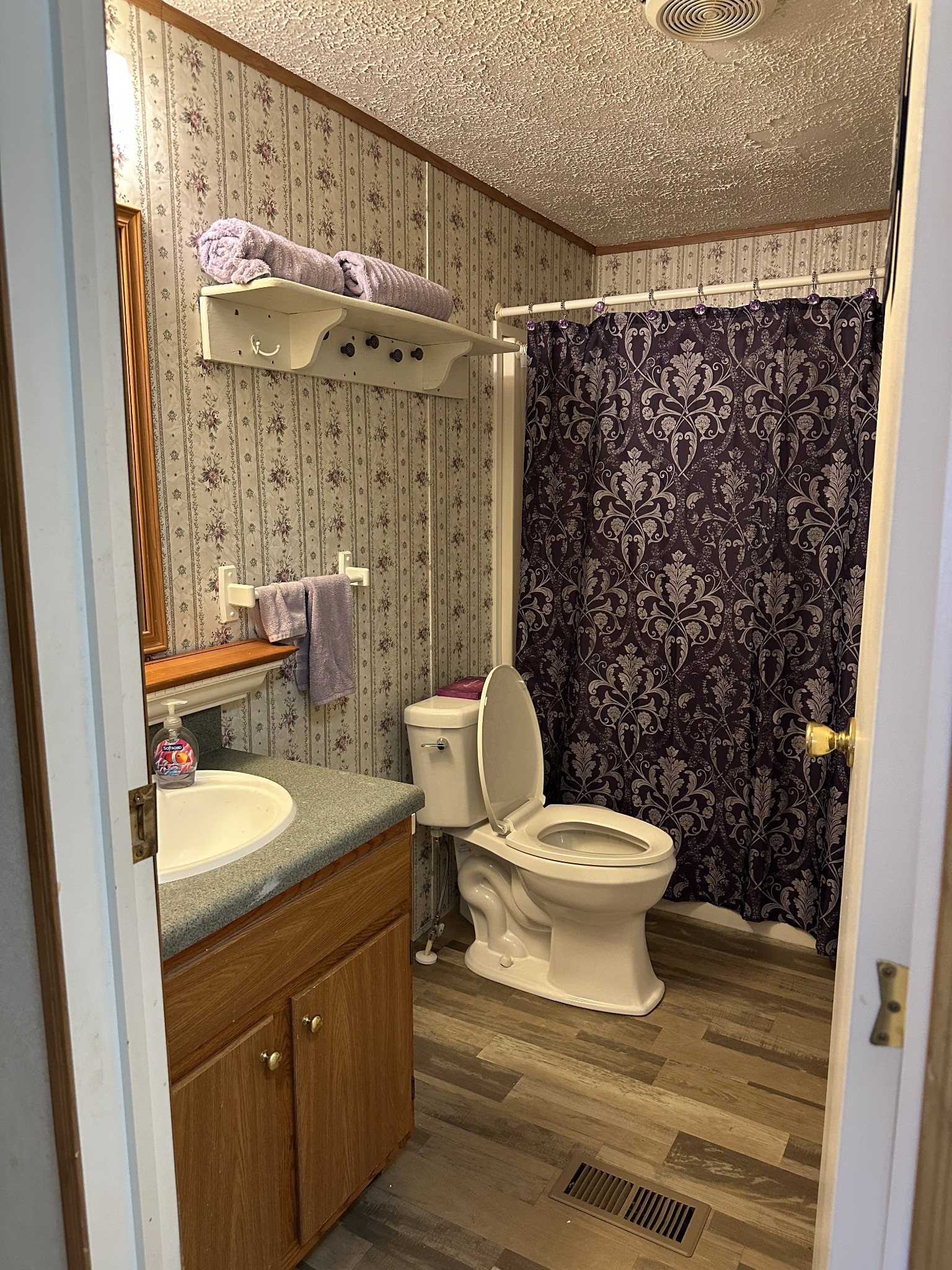 104 Limo View Lane Hohenwald, TN 38462 - Photo 29 of 67 a bathroom with a granite countertop toilet a sink and a shower