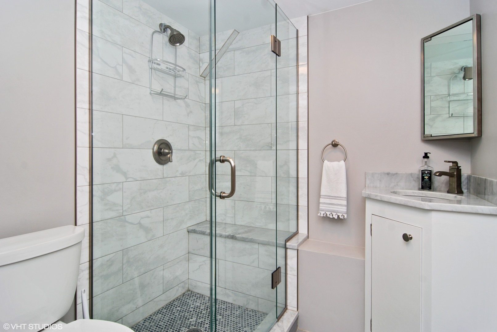 349 Nuttall Road Riverside, IL 60546 - Photo 18 of 25 a bathroom with a granite countertop shower sink and mirror