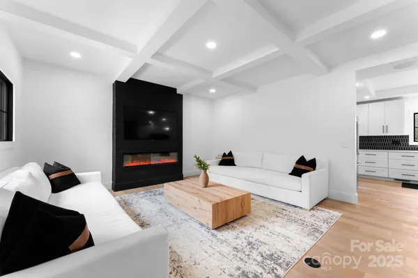 a living room with furniture and a rug