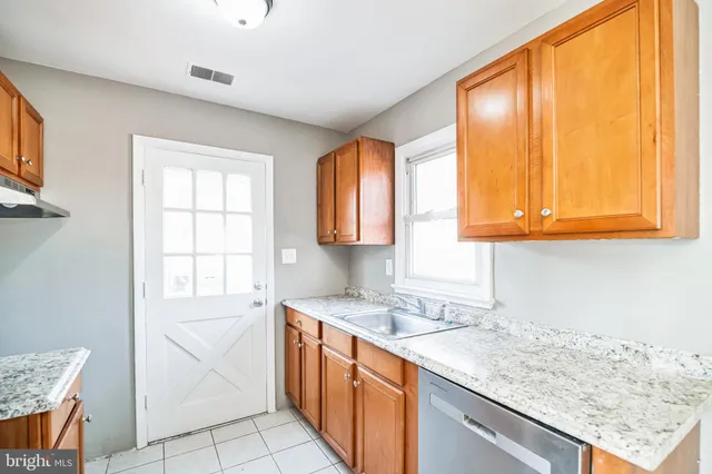 a kitchen with a sink cabinets and window