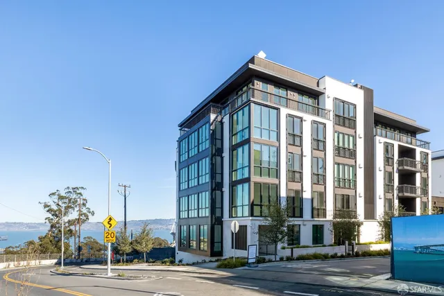 a view of a building and a street