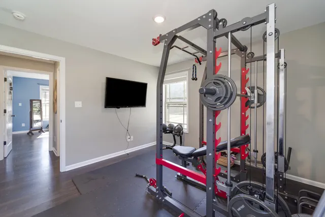 a view of a room with gym equipment