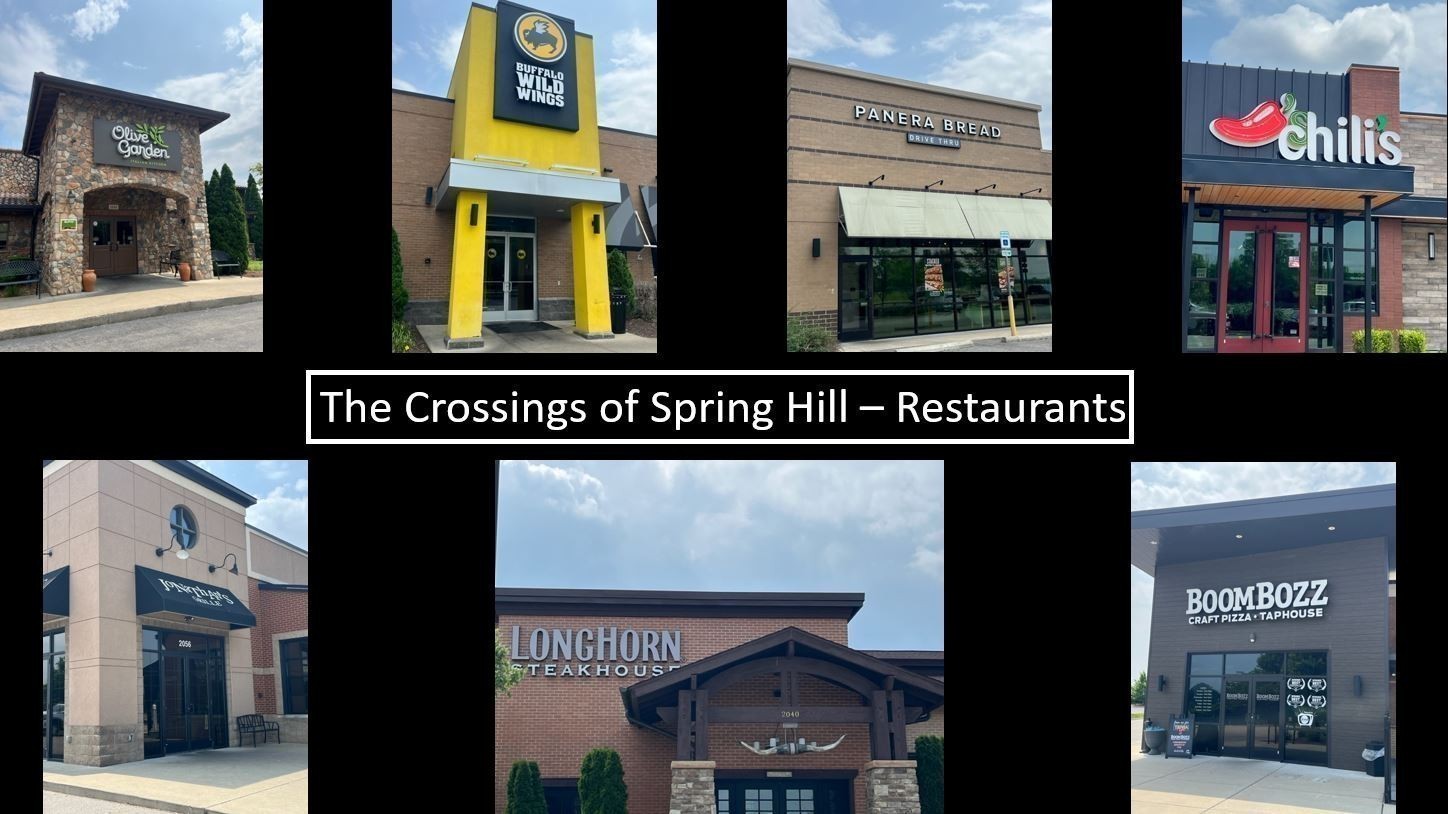 3547 Peace Road Columbia, TN 38401 - Photo 30 of 35 These are just some of the numerous restaurants that are available for you to enjoy at The Crossings of Spring Hill.