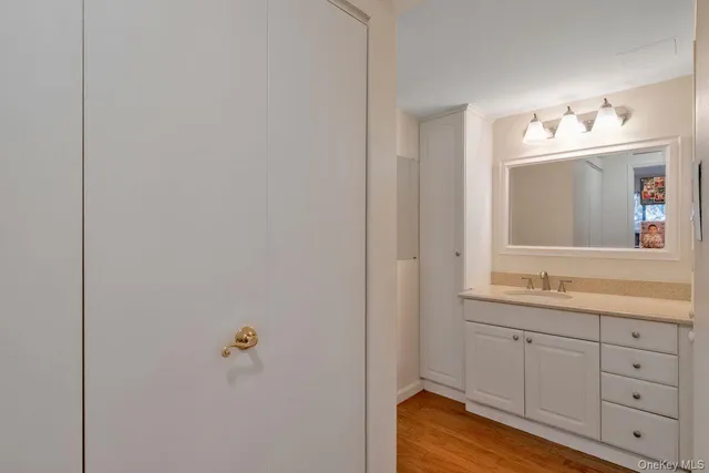 a bathroom with a sink and mirror