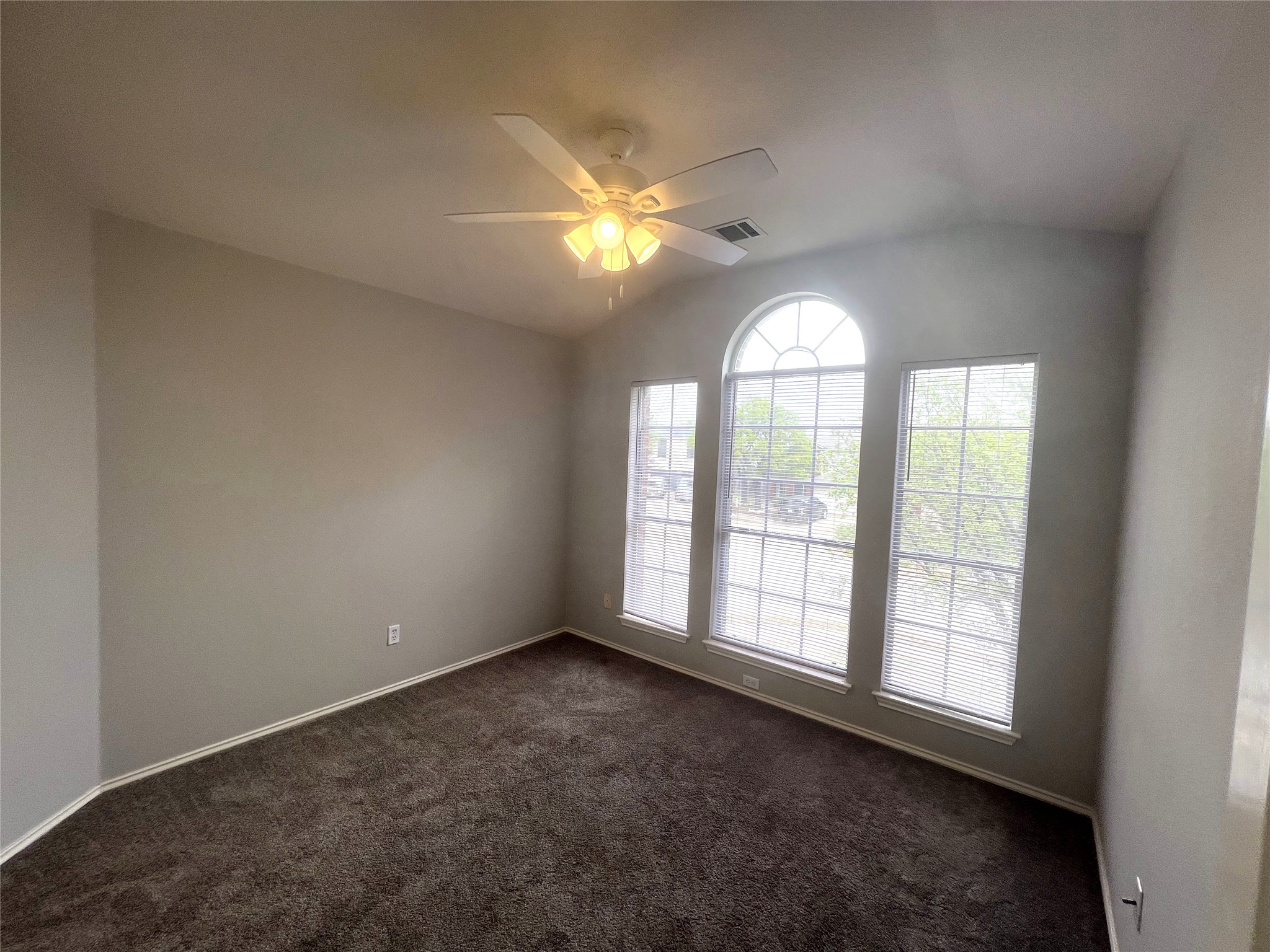 15601 Valerie's Cove Pflugerville, TX 78660 - Photo 8 of 10 Secondary bedroom with lofted ceiling, dark carpet, and ceiling fan