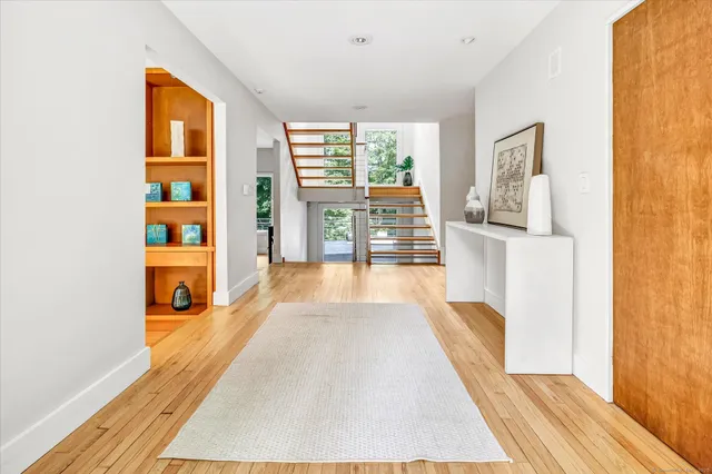 a view of a living room with windows