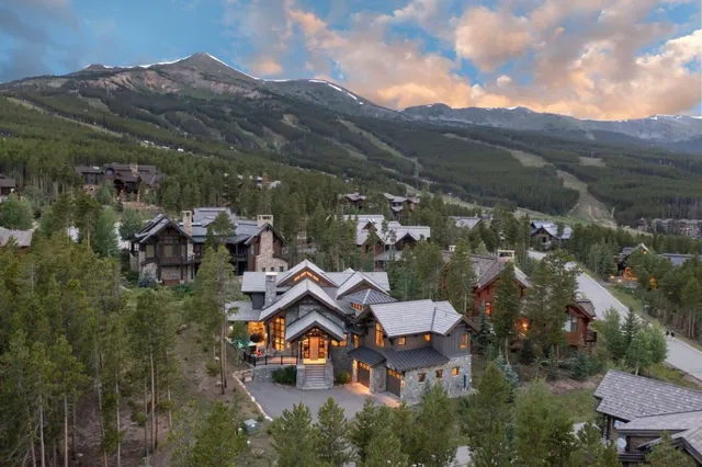 an aerial view of a house with mountain view