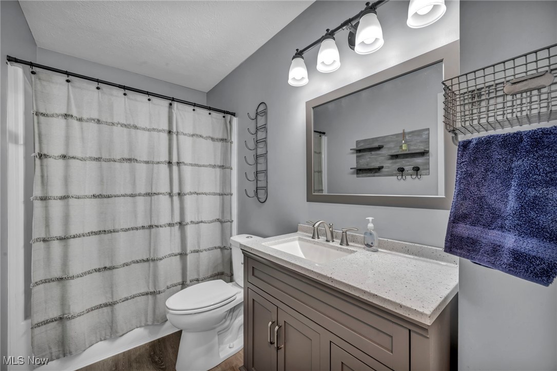 47655 Cooper Foster Park Road Amherst, OH 44001 - Photo 19 of 49 Full bath featuring vanity, wood finished floors, and a textured ceiling