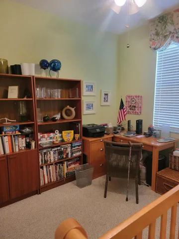 a workspace with furniture