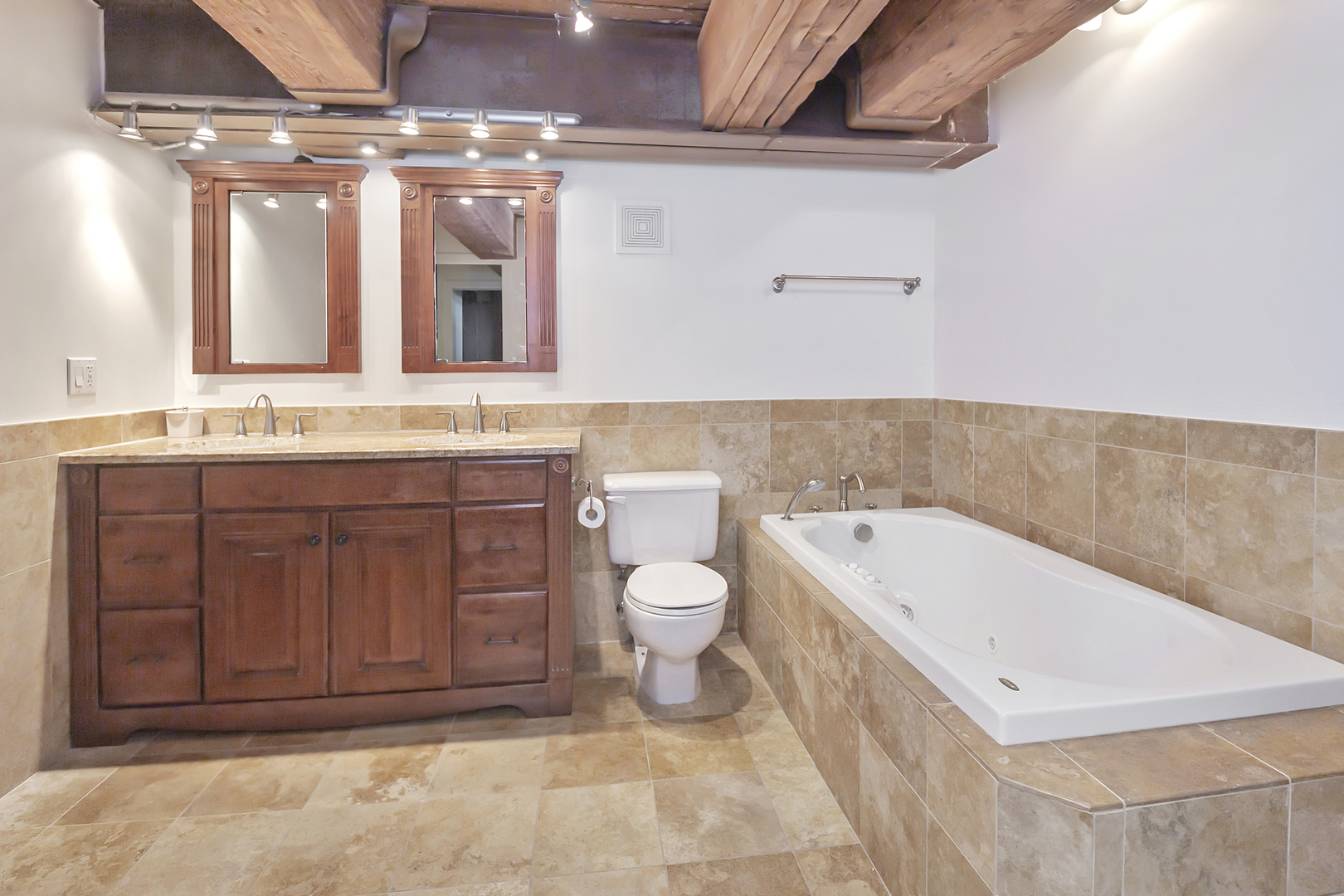 1000 West Washington Boulevard, Unit 142 Chicago, IL 60607 - Photo 14 of 24 a bathroom with a double vanity sink a toilet and a bathtub