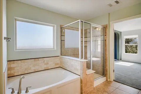 a bathroom with a bathtub and a shower