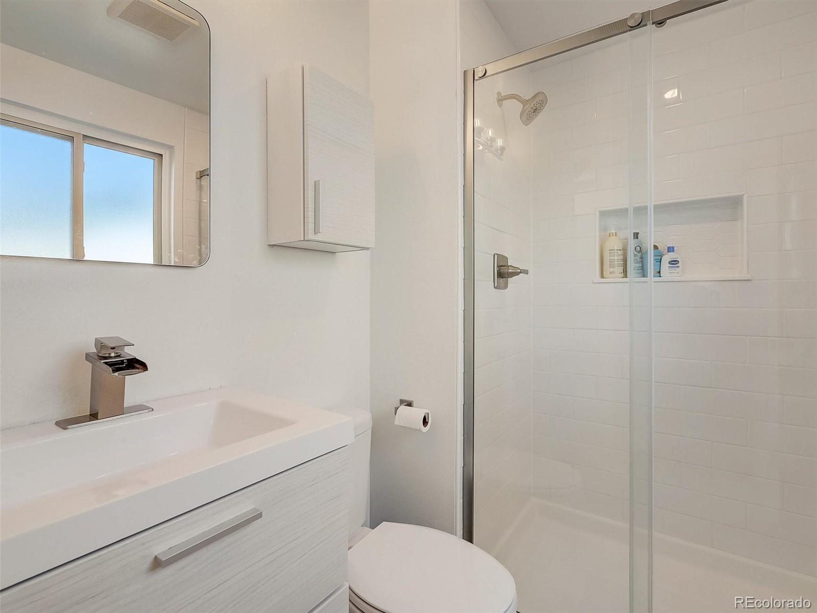 6432 South Birch Circle Centennial, CO 80121 - Photo 19 of 40 a bathroom with a sink a toilet and shower