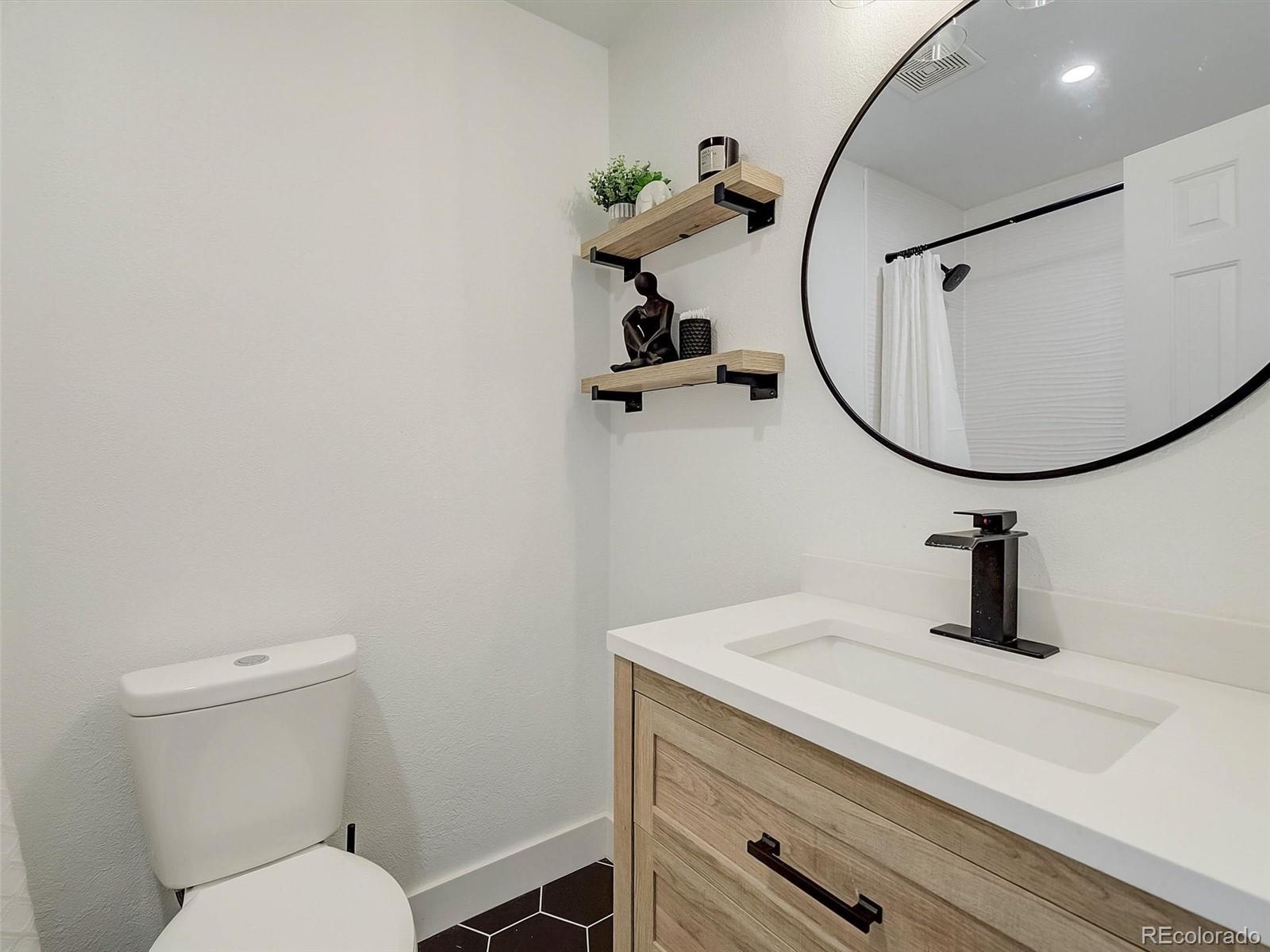6432 South Birch Circle Centennial, CO 80121 - Photo 23 of 40 a bathroom with a sink a toilet and a mirror