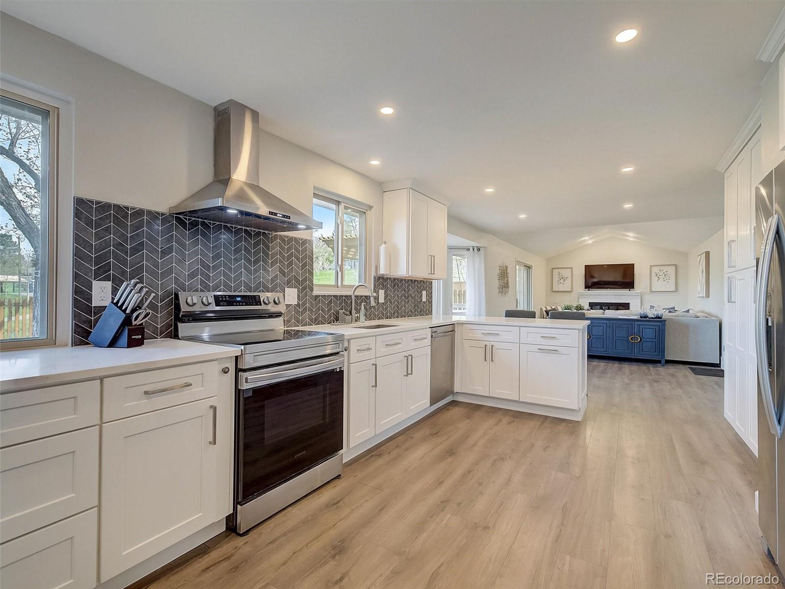 6432 South Birch Circle Centennial, CO 80121 - Photo 8 of 40 a large kitchen with a lot of counter space and stainless steel appliances