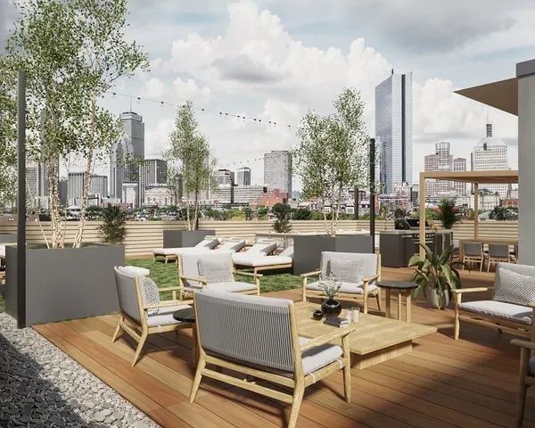 a view of a terrace with sitting area