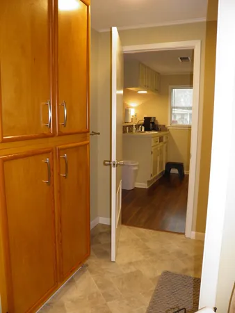 a view of a bathroom with a glass door