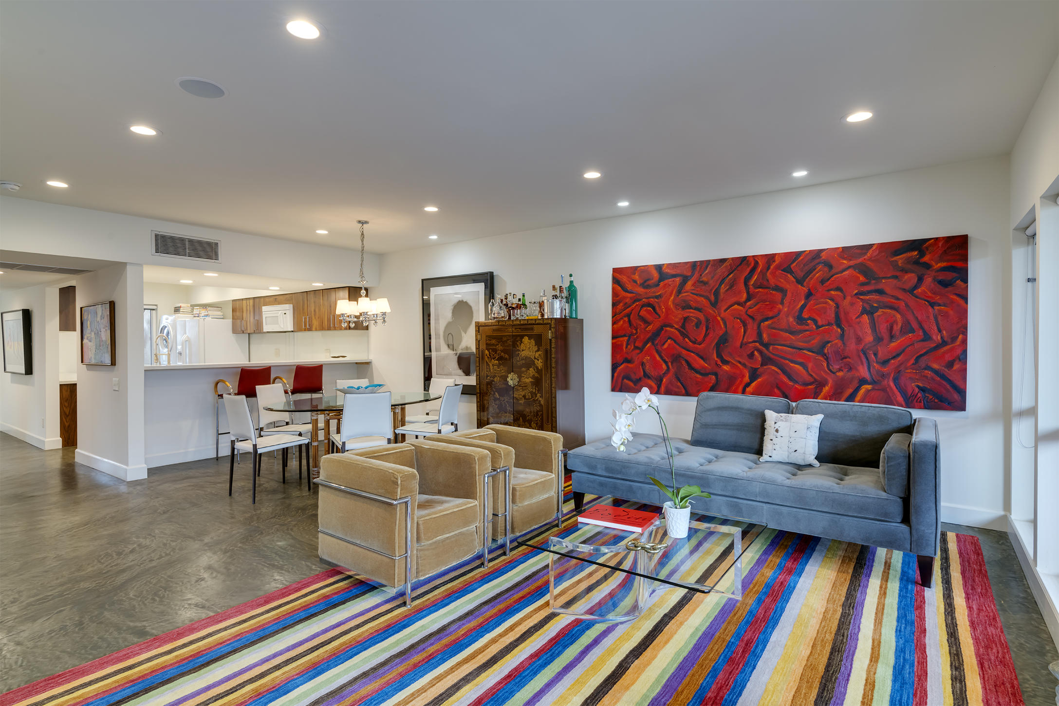 277 East Alejo Road, Unit 101 Palm Springs, CA 92262 - Photo 11 of 30 a living room with fireplace furniture and a rug