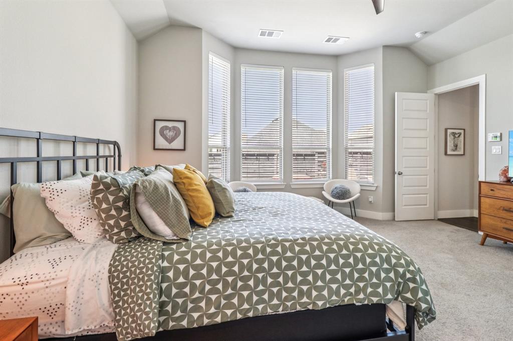 847 Longbranch Way Little Elm, TX 76227 - Photo 26 of 39 Bedroom featuring carpet floors and vaulted ceiling