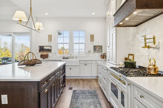 a bathroom with a shower and a mirror