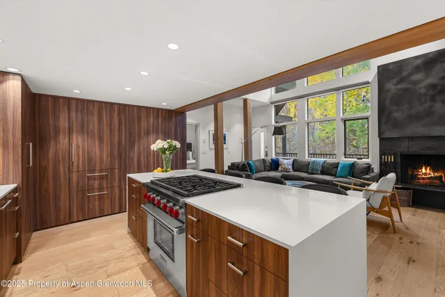 a kitchen that has a cabinets and a stove