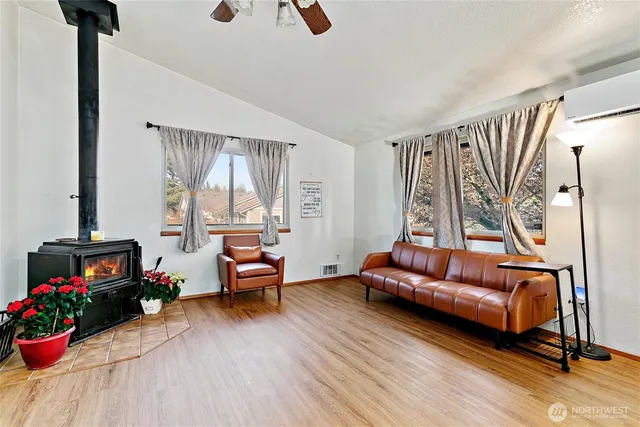 a living room with furniture or couch and a potted plant