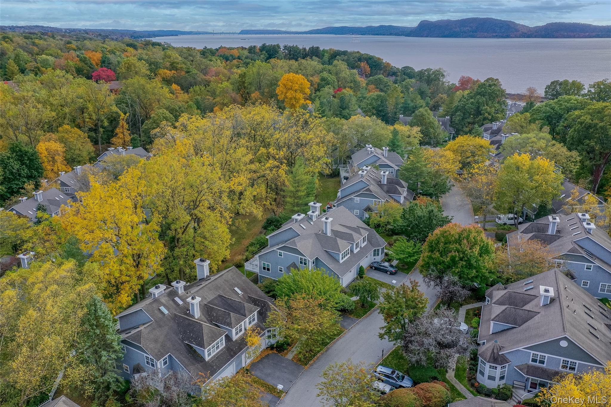 an aerial view of a house with a garden