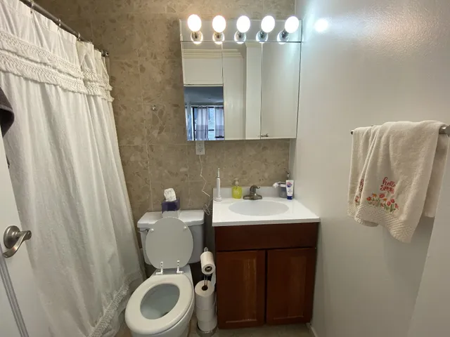 a bathroom with a sink a toilet and a mirror