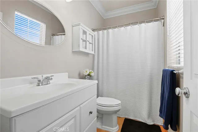 a bathroom with a sink a toilet and shower curtain