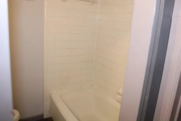 a bathroom with a bathtub