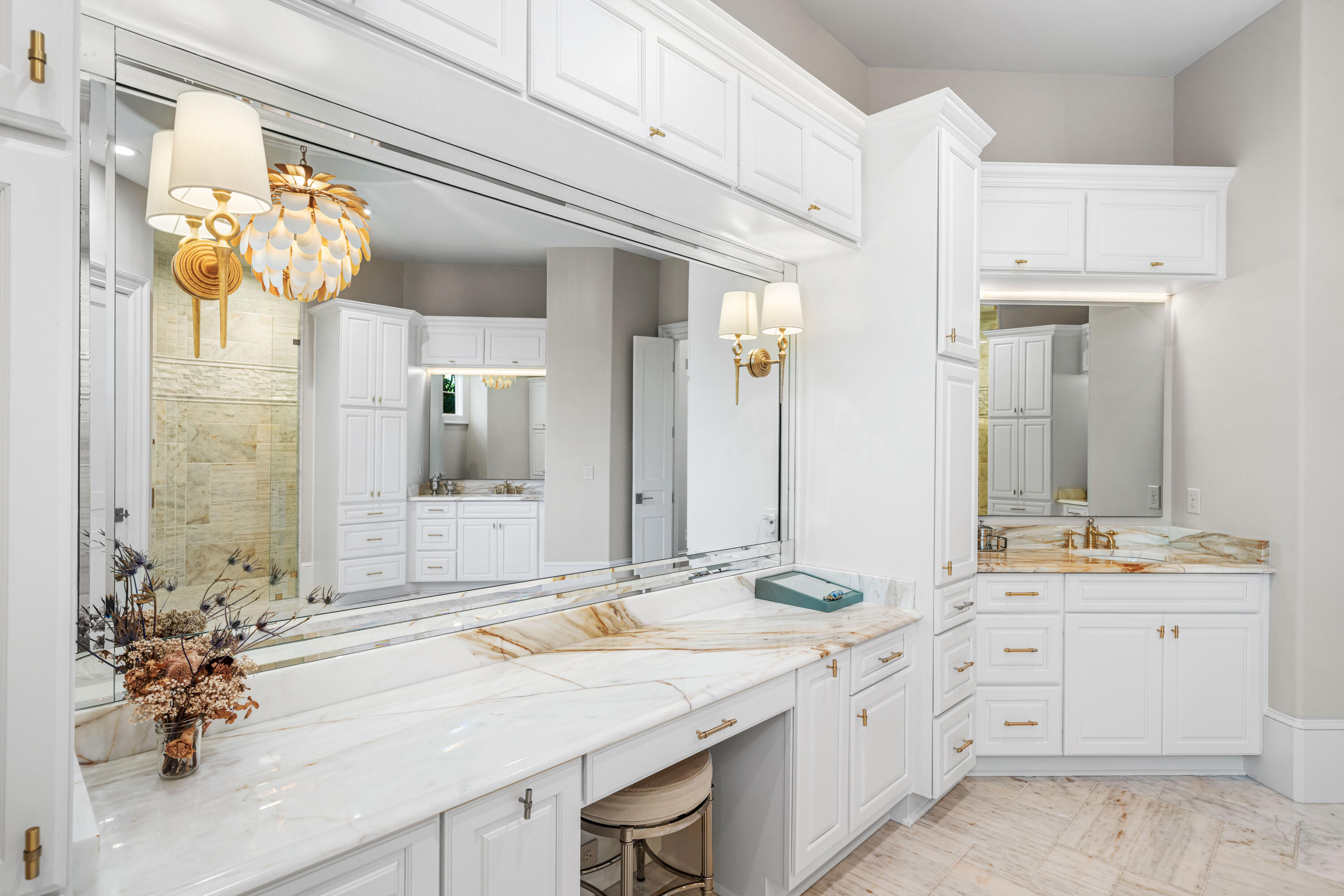 3570 Preserve Drive Miramar Beach, FL 32550 - Photo 43 of 86 a spacious bathroom with a granite countertop sink a large mirror and a shower