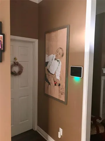 a view of a livingroom from a hallway