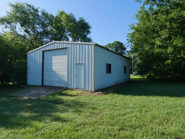 a view of backyard with potted plants and large tree