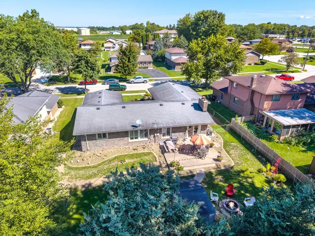 aerial view of a house with swimming pool