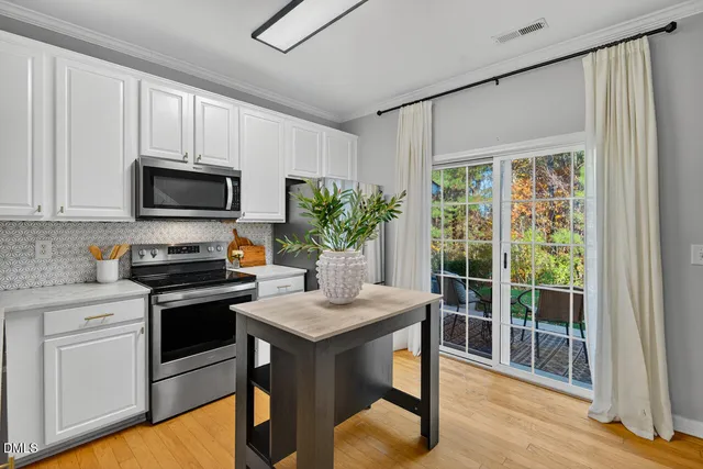 a kitchen with a stove a sink and a microwave