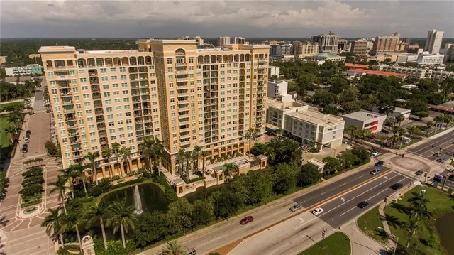 a view of a city with tall buildings