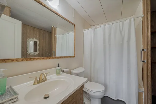 a bathroom with a sink toilet and mirror