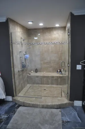 a view of city with tall trees