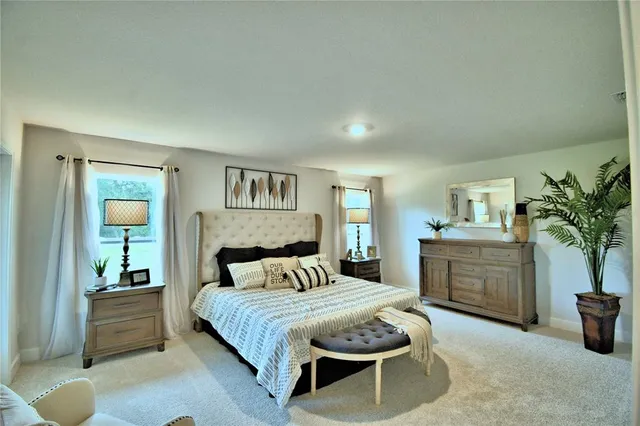 a bedroom with a bed and a couch