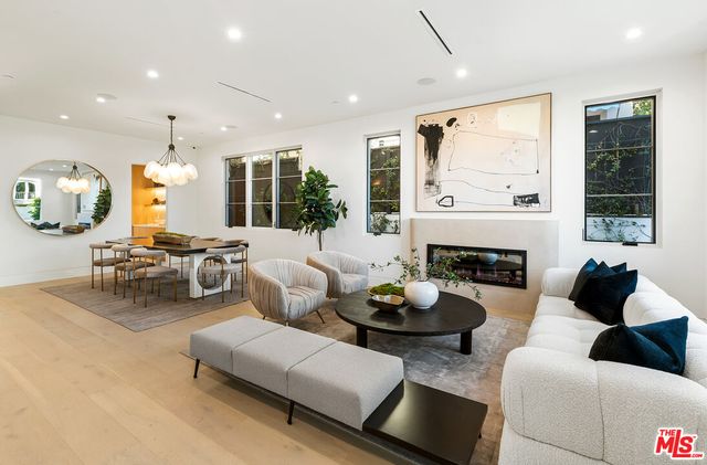 a living room with furniture potted plant and a fireplace