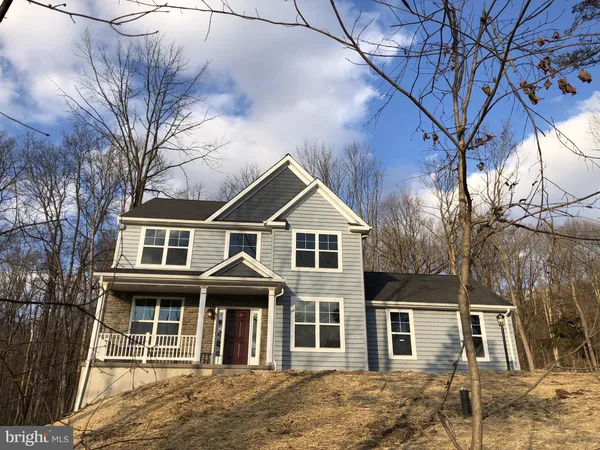 a front view of a house with yard and trees